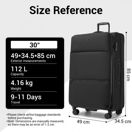 KSN2593 - 3 Piece Softshell Expandable Luggage Set 20/26/30 Inch, Lightweigh Suitcase with Silent Wheels & Organised Interior for Travel - Black | Neil's Luggage Store