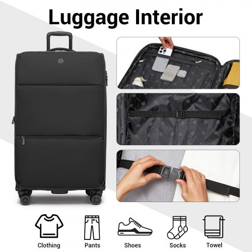 KSN2593 - 3 Piece Softshell Expandable Luggage Set 20/26/30 Inch, Lightweigh Suitcase with Silent Wheels & Organised Interior for Travel - Black | Neil's Luggage Store