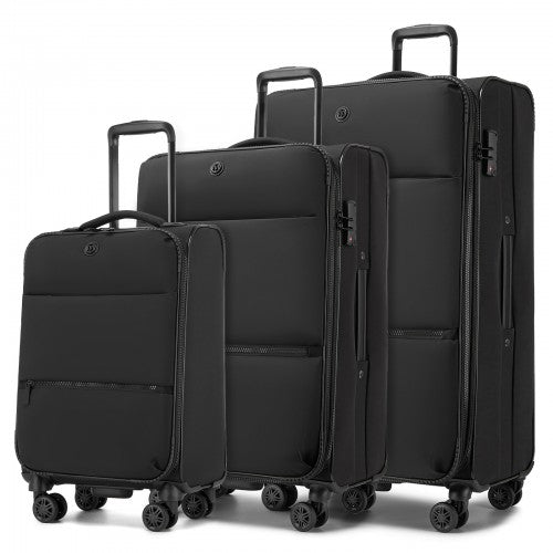 KSN2593 - 3 Piece Softshell Expandable Luggage Set 20/26/30 Inch, Lightweigh Suitcase with Silent Wheels & Organised Interior for Travel - Black | Neil's Luggage Store