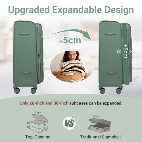 KSN2593 - 26 inch Women's Lightweight Softshell Suitcase with Spinner Wheels and Spacious Compartments - Green | Neil's Luggage Store