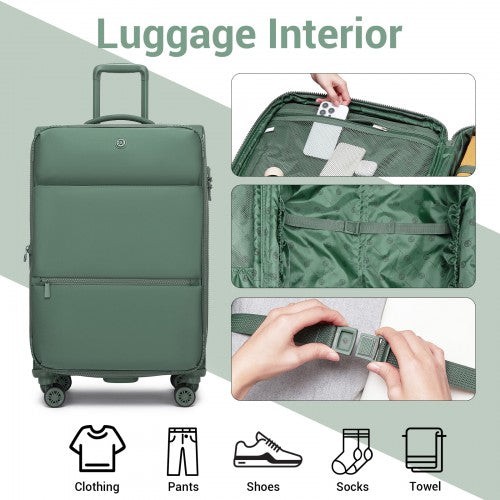 KSN2593 - 3 Piece Softshell Expandable Luggage Set 20/26/30 Inch, Lightweigh Suitcase with Silent Wheels & Organised Interior for Travel - Green | Neil's Luggage Store