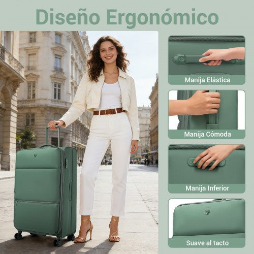 KSN2593 - 30 inch Women's Lightweight Softshell Suitcase with Spinner Wheels and Spacious Compartments - Green | Neil's Luggage Store