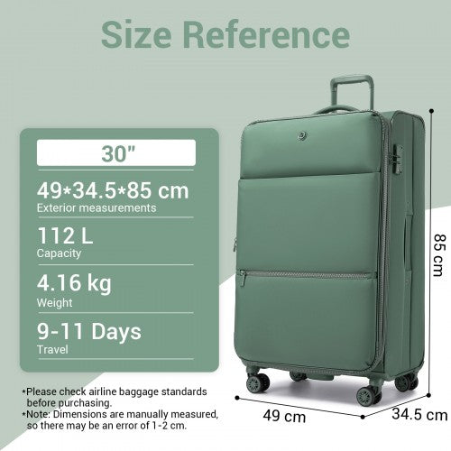 KSN2593 - 30 inch Women's Lightweight Softshell Suitcase with Spinner Wheels and Spacious Compartments - Green | Neil's Luggage Store