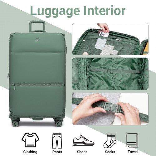 KSN2593 - 30 inch Women's Lightweight Softshell Suitcase with Spinner Wheels and Spacious Compartments - Green | Neil's Luggage Store