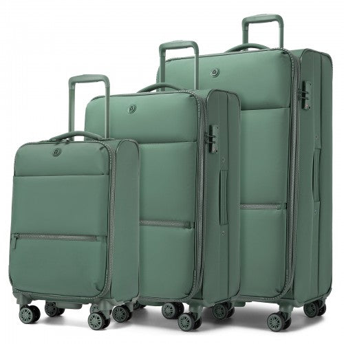 KSN2593 - 3 Piece Softshell Expandable Luggage Set 20/26/30 Inch, Lightweigh Suitcase with Silent Wheels & Organised Interior for Travel - Green | Neil's Luggage Store