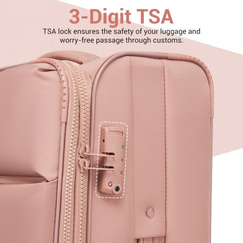 KSN2593 - 26 inch Women's Lightweight Softshell Suitcase with Spinner Wheels and Spacious Compartments - Pink | Neil's Luggage Store