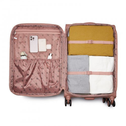 KSN2593 - 26 inch Women's Lightweight Softshell Suitcase with Spinner Wheels and Spacious Compartments - Pink | Neil's Luggage Store