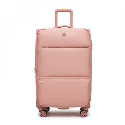 KSN2593 - 26 inch Women's Lightweight Softshell Suitcase with Spinner Wheels and Spacious Compartments - Pink | Neil's Luggage Store