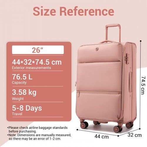 KSN2593 - 3 Piece Softshell Expandable Luggage Set 20/26/30 Inch, Lightweigh Suitcase with Silent Wheels & Organised Interior for Travel - Pink | Neil's Luggage Store