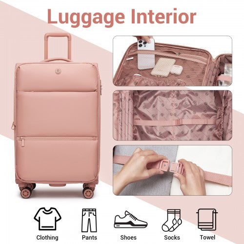 KSN2593 - 26 inch Women's Lightweight Softshell Suitcase with Spinner Wheels and Spacious Compartments - Pink | Neil's Luggage Store