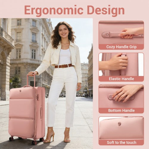 KSN2593 - 30 inch Women's Lightweight Softshell Suitcase with Spinner Wheels and Spacious Compartments - Pink | Neil's Luggage Store