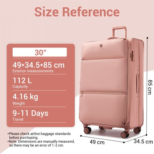 KSN2593 - 3 Piece Softshell Expandable Luggage Set 20/26/30 Inch, Lightweigh Suitcase with Silent Wheels & Organised Interior for Travel - Pink | Neil's Luggage Store