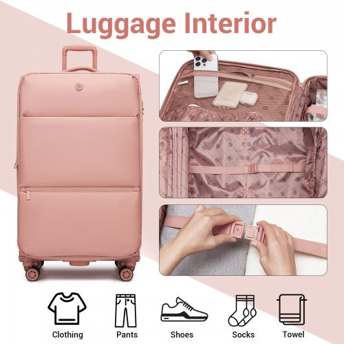 KSN2593 - 30 inch Women's Lightweight Softshell Suitcase with Spinner Wheels and Spacious Compartments - Pink | Neil's Luggage Store