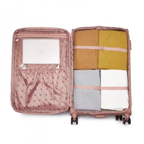 KSN2593 - 30 inch Women's Lightweight Softshell Suitcase with Spinner Wheels and Spacious Compartments - Pink | Neil's Luggage Store