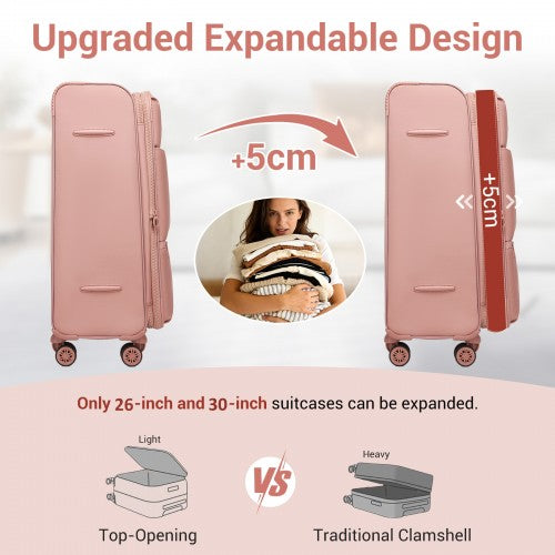 KSN2593 - 26 inch Women's Lightweight Softshell Suitcase with Spinner Wheels and Spacious Compartments - Pink | Neil's Luggage Store