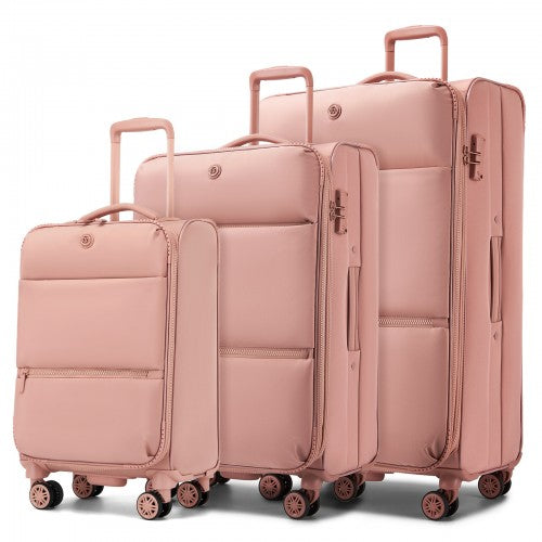 KSN2593 - 3 Piece Softshell Expandable Luggage Set 20/26/30 Inch, Lightweigh Suitcase with Silent Wheels & Organised Interior for Travel - Pink | Neil's Luggage Store