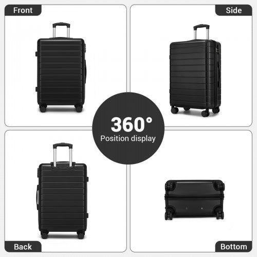 KSN2691 - 28 Inch Large Checked Luggage, Premium ABS Hard Shell Suitcase with 360 Silent Wheels & Secure Combination Lock - Black
