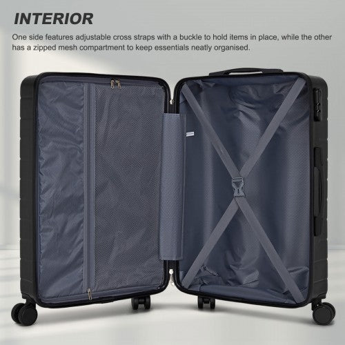 KSN2691 - 28 Inch Large Checked Luggage, Premium ABS Hard Shell Suitcase with 360 Silent Wheels & Secure Combination Lock - Black