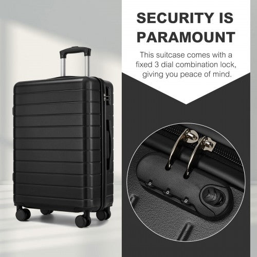 KSN2691 - 28 Inch Large Checked Luggage, Premium ABS Hard Shell Suitcase with 360 Silent Wheels & Secure Combination Lock - Black