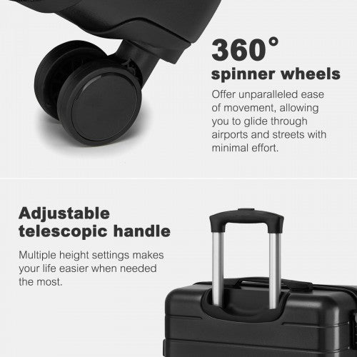 KSN2691 - 20 Inch Carry-On Luggage, Lightweight ABS Hard Shell Suitcase with 360 Silent Wheels, Combination Lock & Organised Interior - Black