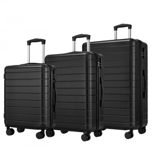 KSN2691 - 3-Piece Hard Shell Luggage Set (20/24/28 Inch), Lightweight ABS Suitcases with Silent Wheels & Combination Locks - Black