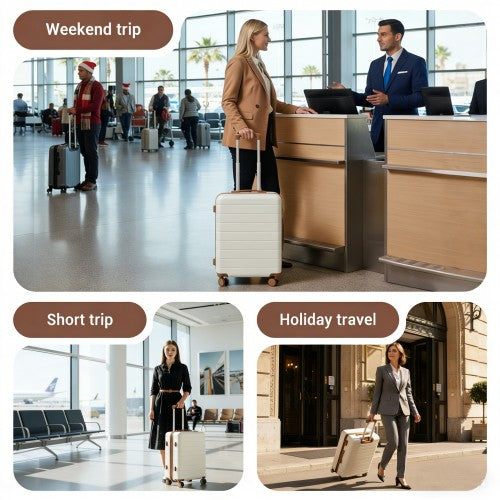 KSN2691 - 24 Inch Checked Luggage, Durable ABS Hard Shell Suitcase with 360 Silent Spinner Wheels & Secure Combination Lock - Cream And Brown