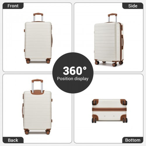 KSN2691 - 28 Inch Large Checked Luggage, Premium ABS Hard Shell Suitcase with 360 Silent Wheels & Secure Combination Lock - Cream And Brown
