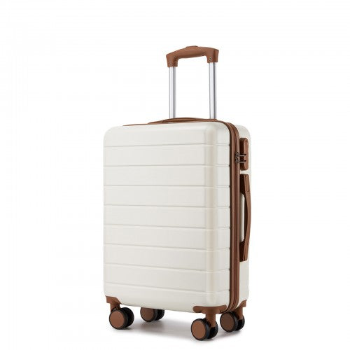 KSN2691 - 20 Inch Carry-On Luggage, Lightweight ABS Hard Shell Suitcase with 360 Silent Wheels, Combination Lock & Organised Interior - Cream and Brown