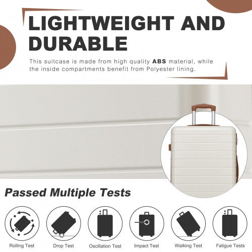 KSN2691 - 28 Inch Large Checked Luggage, Premium ABS Hard Shell Suitcase with 360 Silent Wheels & Secure Combination Lock - Cream And Brown