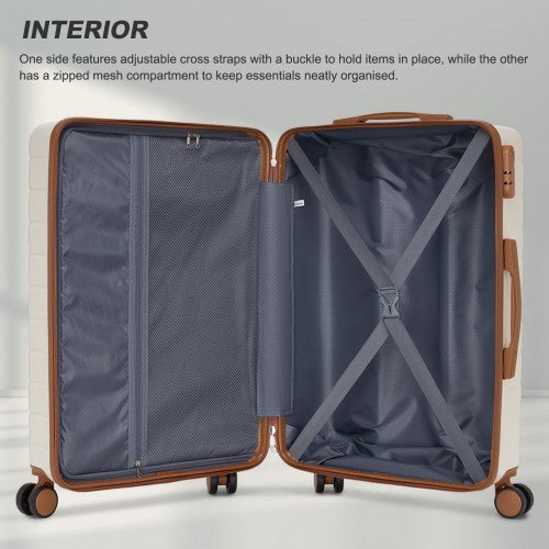 KSN2691 - 3-Piece Hard Shell Luggage Set (20/24/28 Inch), Lightweight ABS Suitcases with Silent Wheels & Combination Locks - Cream And Brown