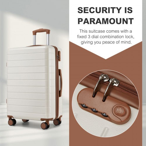 KSN2691 - 24 Inch Checked Luggage, Durable ABS Hard Shell Suitcase with 360 Silent Spinner Wheels & Secure Combination Lock - Cream And Brown