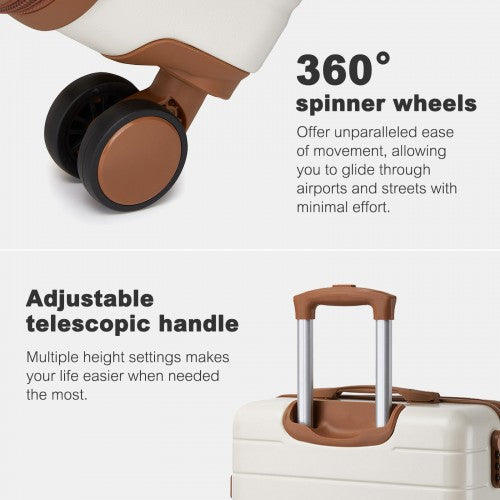 KSN2691 - 28 Inch Large Checked Luggage, Premium ABS Hard Shell Suitcase with 360 Silent Wheels & Secure Combination Lock - Cream And Brown