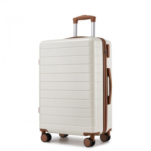 KSN2691 - 24 Inch Checked Luggage, Durable ABS Hard Shell Suitcase with 360 Silent Spinner Wheels & Secure Combination Lock - Cream And Brown | Neil's Luggage Store