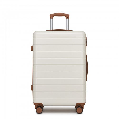 KSN2691 - 24 Inch Checked Luggage, Durable ABS Hard Shell Suitcase with 360 Silent Spinner Wheels & Secure Combination Lock - Cream And Brown