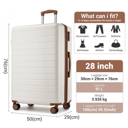 KSN2691 - 28 Inch Large Checked Luggage, Premium ABS Hard Shell Suitcase with 360 Silent Wheels & Secure Combination Lock - Cream And Brown