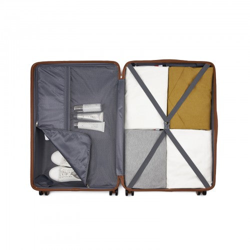 KSN2691 - 3-Piece Hard Shell Luggage Set (20/24/28 Inch), Lightweight ABS Suitcases with Silent Wheels & Combination Locks - Cream And Brown