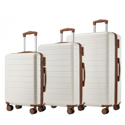 KSN2691 - 3-Piece Hard Shell Luggage Set (20/24/28 Inch), Lightweight ABS Suitcases with Silent Wheels & Combination Locks - Cream And Brown