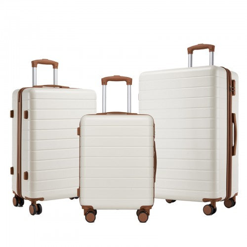 KSN2691 - 3-Piece Hard Shell Luggage Set (20/24/28 Inch), Lightweight ABS Suitcases with Silent Wheels & Combination Locks - Cream And Brown