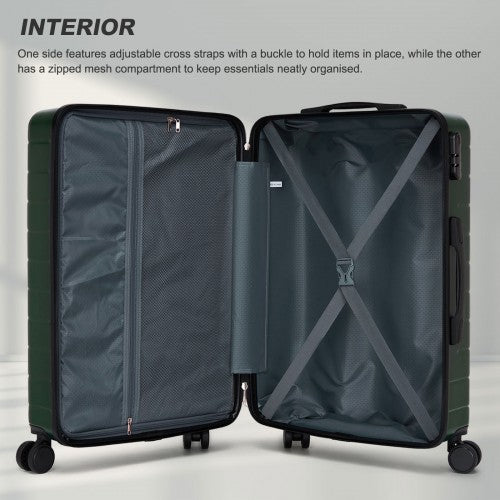 KSN2691 - 20 Inch Carry-On Luggage, Lightweight ABS Hard Shell Suitcase with 360 Silent Wheels, Combination Lock & Organised Interior - Green