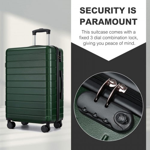 KSN2691 - 28 Inch Large Checked Luggage, Premium ABS Hard Shell Suitcase with 360 Silent Wheels & Secure Combination Lock - Green