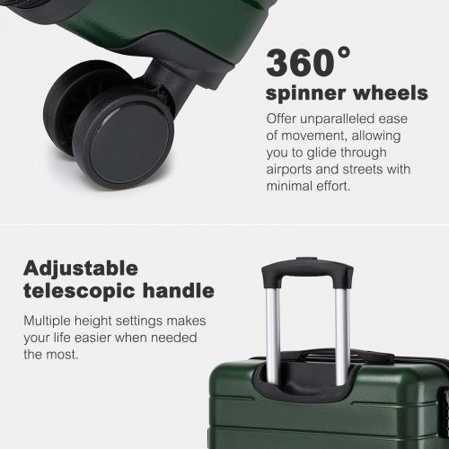 KSN2691 - 24 Inch Checked Luggage, Durable ABS Hard Shell Suitcase with 360 Silent Spinner Wheels & Secure Combination Lock - Green