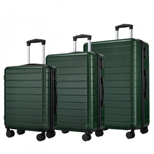 KSN2691 - 3-Piece Hard Shell Luggage Set (20/24/28 Inch), Lightweight ABS Suitcases with Silent Wheels & Combination Locks - Green
