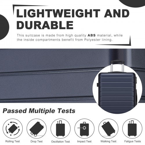 KSN2691 - 20 Inch Carry-On Luggage, Lightweight ABS Hard Shell Suitcase with 360 Silent Wheels, Combination Lock & Organised Interior - Navy