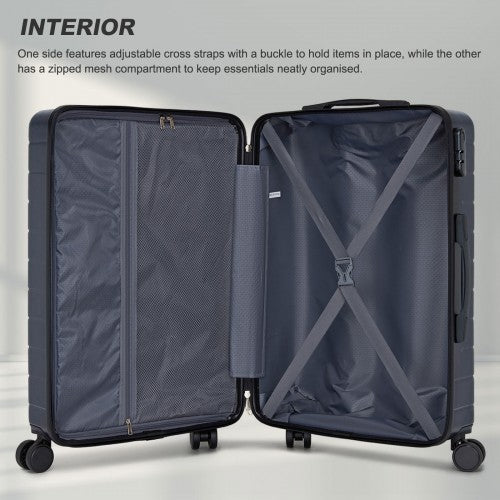 KSN2691 - 24 Inch Checked Luggage, Durable ABS Hard Shell Suitcase with 360 Silent Spinner Wheels & Secure Combination Lock - Navy