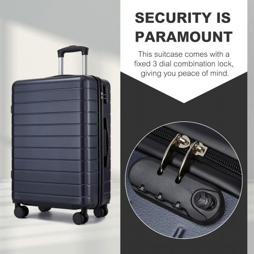 KSN2691 - 24 Inch Checked Luggage, Durable ABS Hard Shell Suitcase with 360 Silent Spinner Wheels & Secure Combination Lock - Navy
