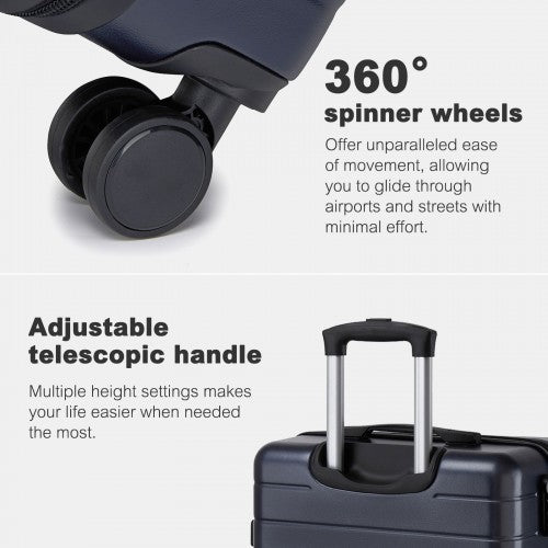 KSN2691 - 20 Inch Carry-On Luggage, Lightweight ABS Hard Shell Suitcase with 360 Silent Wheels, Combination Lock & Organised Interior - Navy