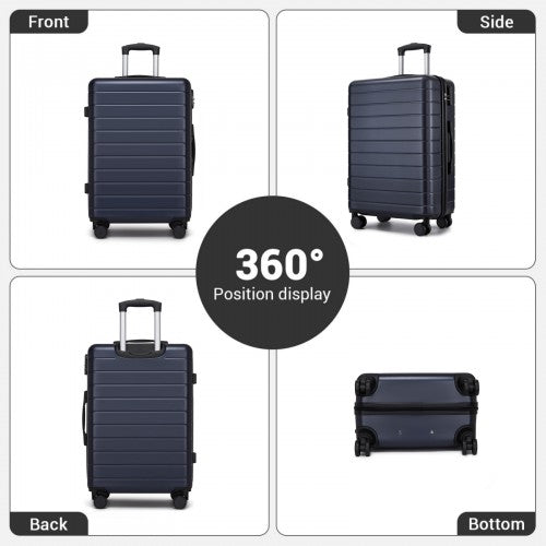 KSN2691 - 24 Inch Checked Luggage, Durable ABS Hard Shell Suitcase with 360 Silent Spinner Wheels & Secure Combination Lock - Navy