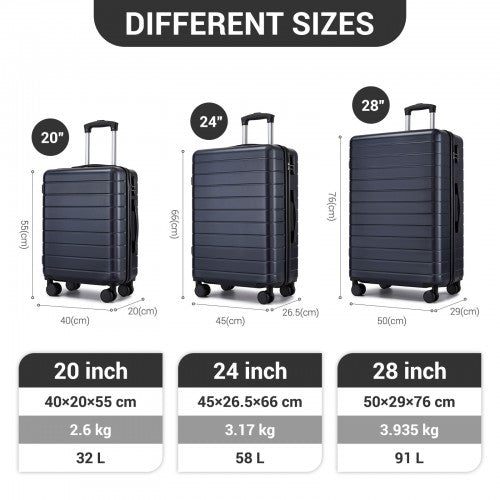 KSN2691 - 3-Piece Hard Shell Luggage Set (20/24/28 Inch), Lightweight ABS Suitcases with Silent Wheels & Combination Locks - Navy | Neil's Luggage Store