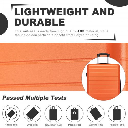 KSN2691 - 24 Inch Checked Luggage, Durable ABS Hard Shell Suitcase with 360 Silent Spinner Wheels & Secure Combination Lock - Orange
