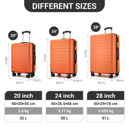 KSN2691 - 3-Piece Hard Shell Luggage Set (20/24/28 Inch), Lightweight ABS Suitcases with Silent Wheels & Combination Locks - Orange